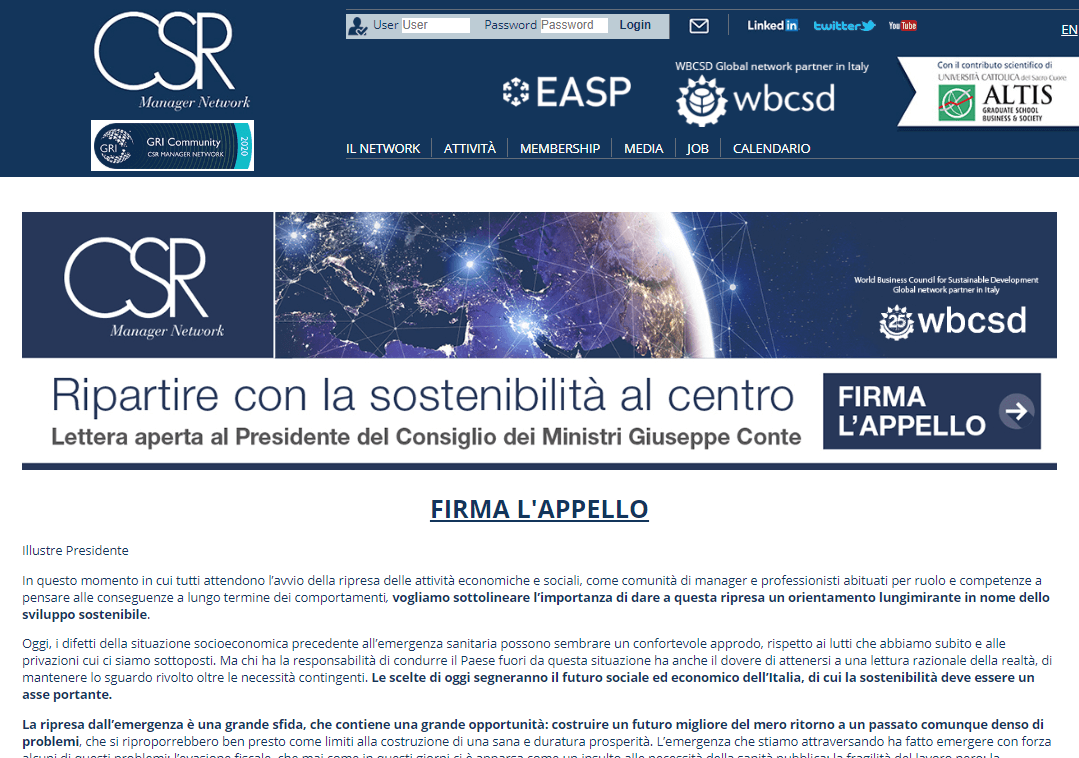 Ripartire con la sostenibilità al centro: l’appello del CSR Manager Network