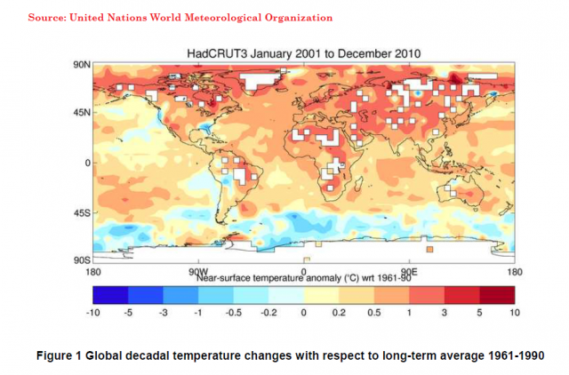 Wmo: incremento del riscaldamento climatico tra il 2001 ed il 2010