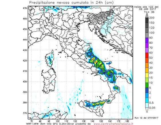 La strana distribuzione della neve in Italia nell’inverno 2016-2017